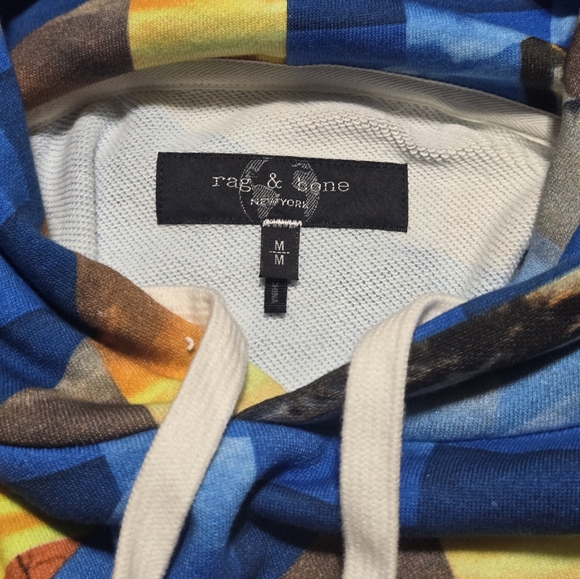 Rag & Bone Multicolor Mens Hoodie Damon Beach Photo Sz M Colorful Graphic Print - Picture 3 of 7